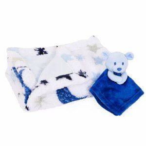 Plush George Teddy Bear Security Blanket 2 Piece Set Blue White Moon Stars NWT